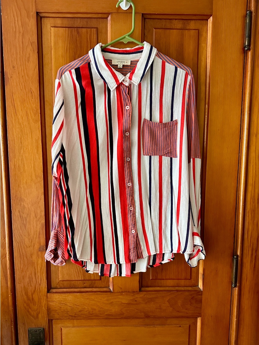 Umgee Red, Black & White Striped Lightweight Top